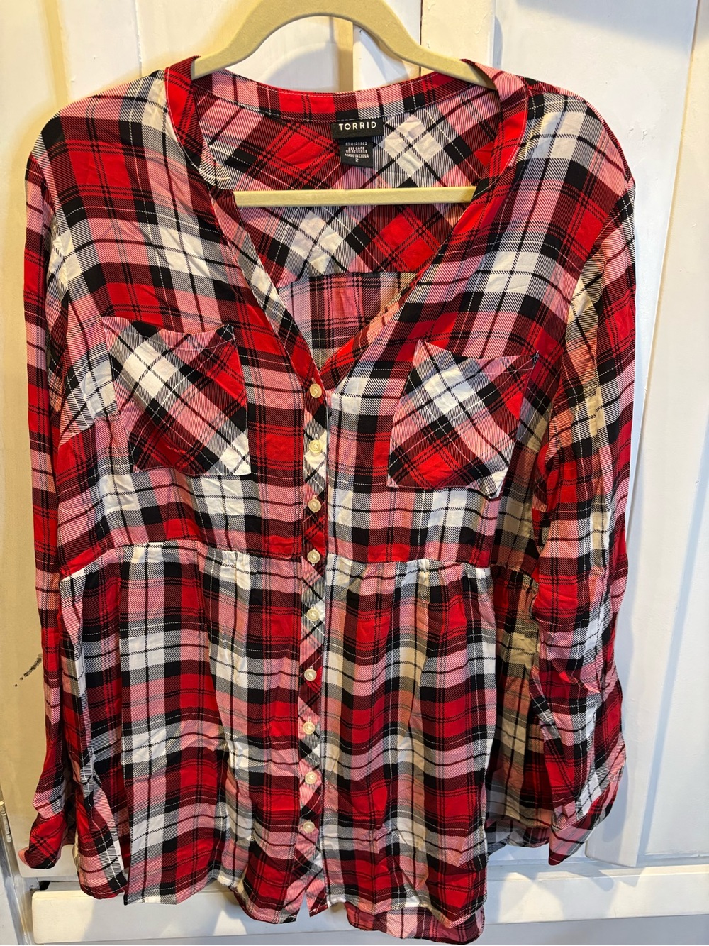 torrid Red and White Plaid Button-Front Tunic Top